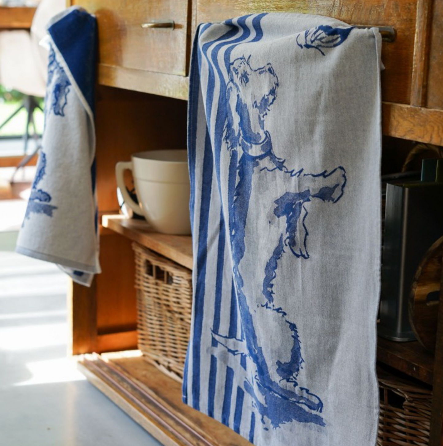 Heinen Delfts Blauw - Theedoek Teckel Nhaan - Strepen - Katoen - 50x70 cm