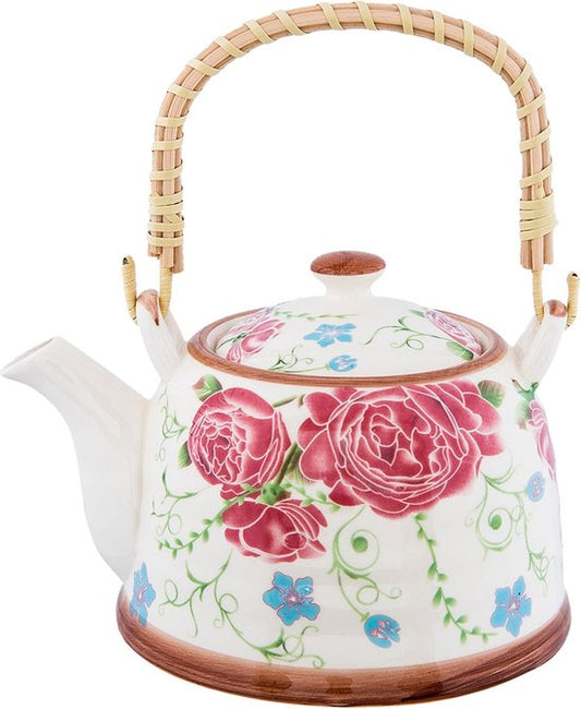 Clayre & Eef Theepot met Filter 700 ml Meerkleurig Keramiek Rond Bloemen Theekan Cadeau voor haar Chinese Theepot