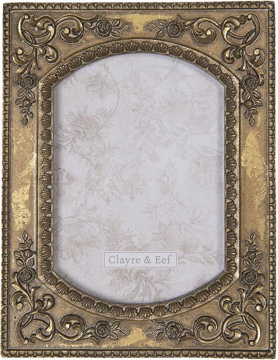 Clayre & Eef Fotolijst 15*1*20 cm / 10*15 cm Bruin Kunststof Glas Rechthoek Fotokader Wissellijst Foto Frame