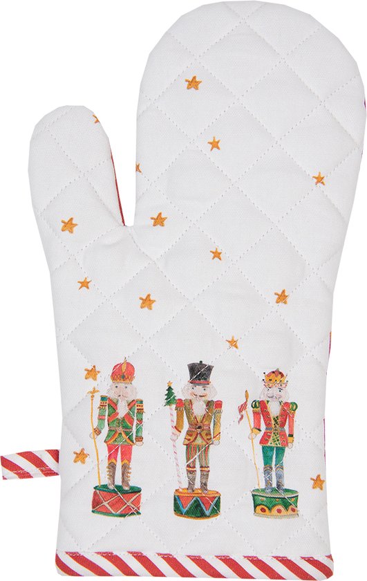 Clayre & Eef Ovenwant 18x30 cm Wit Rood Katoen Notenkrakers Ovenhandschoen Cadeau voor haar