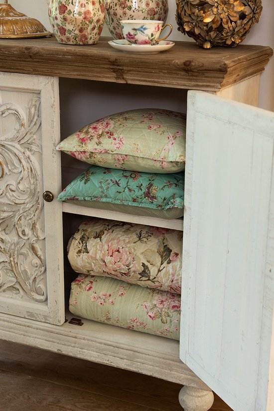 Clayre & Eef Kussenhoes 50*50 cm Turquoise Polyester Vierkant Sierkussenhoes Kussen hoes