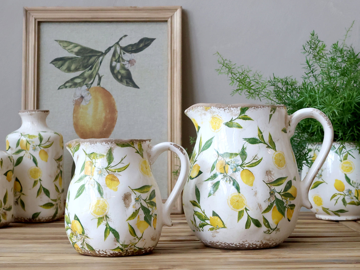 Chic Antique Limone Kan met Citroenmotief – Keramische Vaas / Decoratie – Landelijke Stijl – 20 cm