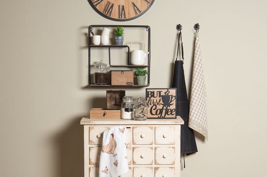 Clayre & Eef Decoratief Opbergdoosje 24*24*5 cm Bruin Hout Vierkant Opbergbox