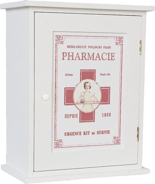 Clayre & Eef Medicijnkastje 24*13*30 cm Wit Hout Rechthoek Pharmacie Badkamerkast Hangend