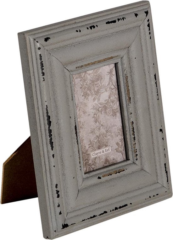 Clayre & Eef Fotolijst 11*1*14 cm / 5*7 cm Grijs MDF Glas Fotokader Wissellijst Foto Frame