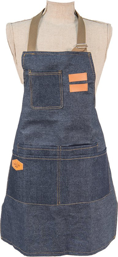 Clayre & Eef Keukenschort 73*65 cm Blauw Katoen Polyester Geen vorm unie BBQ Schort Cadeau voor haar Kookschort