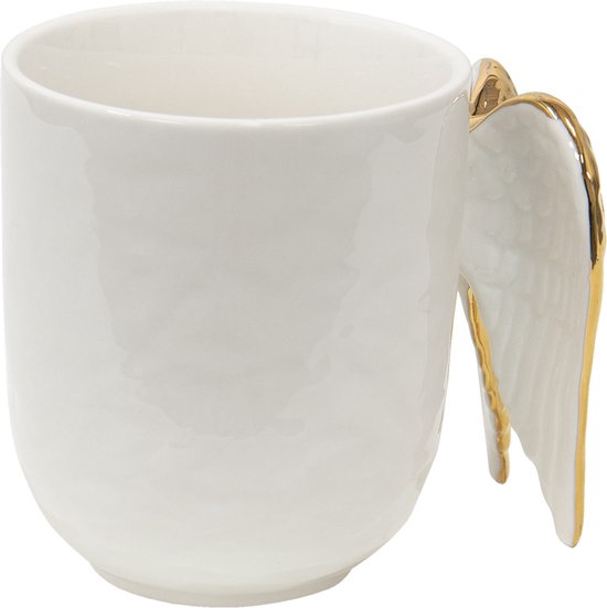 Clayre & Eef Mok 350 ml Wit Keramiek Vleugels Theemok Cadeau voor haar