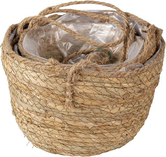 Clayre & Eef Plantenhanger Binnen Ø18*14 cm Bruin Zeegras Hangpot Hangpot