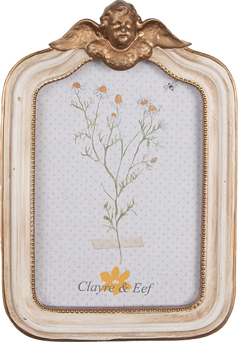 Clayre & Eef Fotolijst 10x15 cm Beige Goudkleurig Kunststof Glas Rechthoek Fotokader