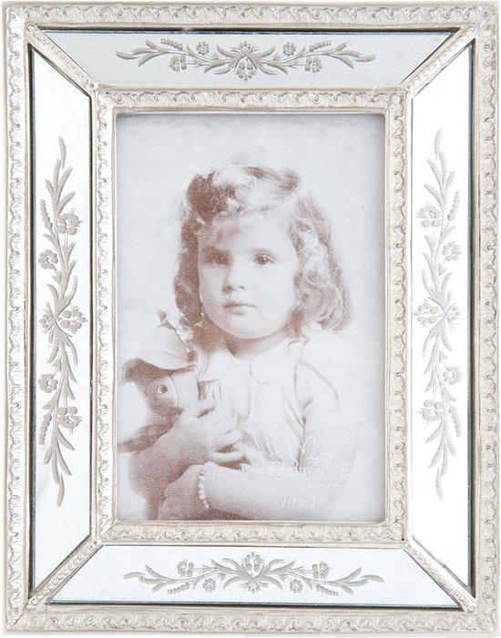 Clayre & Eef Fotolijst 10*15 cm Zilverkleurig Kunststof Rechthoek Fotokader Wissellijst Foto Frame