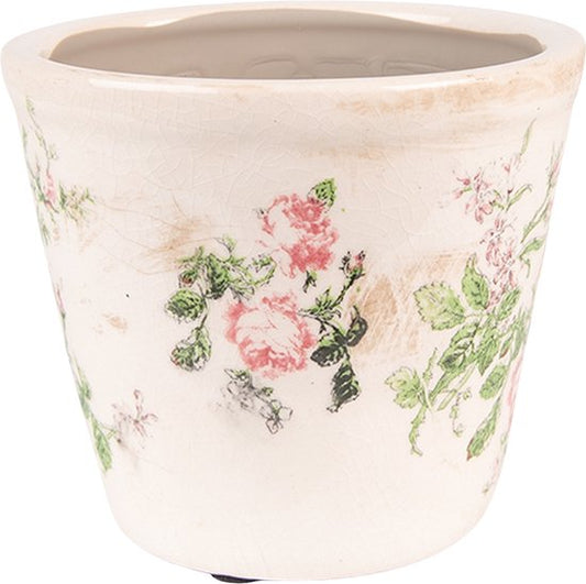 Clayre & Eef Bloempot Ø 12x10 cm Roze Beige Keramiek Rond Bloemen Bloempot binnen Plantenpot Plant pot