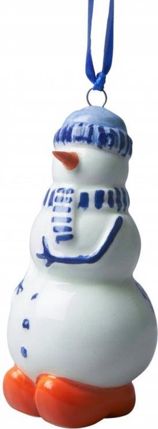 Kersthanger Sneeuwman | Heinen Delfts Blauw |2 Stuks Porselein | Kerstversiering
