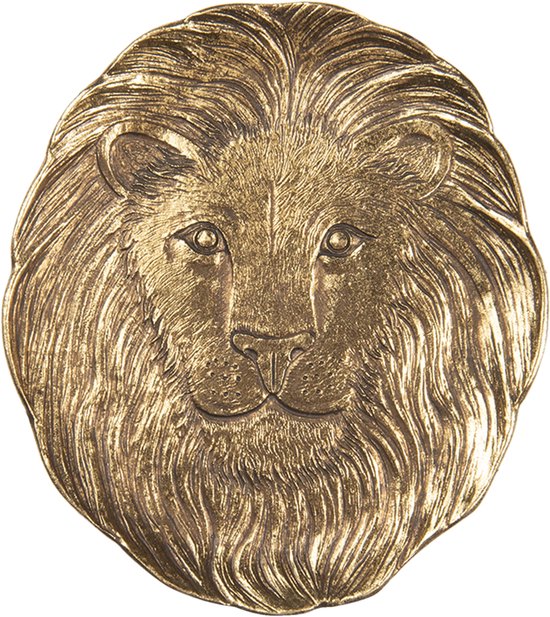 Clayre & Eef Decoratief Dienblad Leeuw 14*1*14 cm Goudkleurig Polyresin Rond Serveerschaal