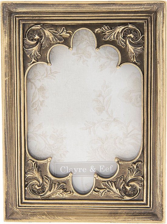 Clayre & Eef Fotolijst 13*2*18 cm / 10*15 cm Goudkleurig Kunststof / Glas Rechthoek Fotokader Wissellijst