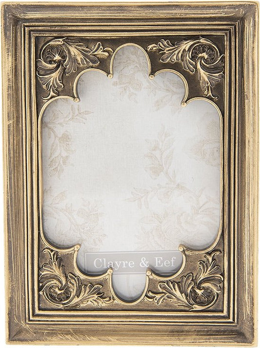 Clayre & Eef Fotolijst 13*2*18 cm / 10*15 cm Goudkleurig Kunststof / Glas Rechthoek Fotokader Wissellijst
