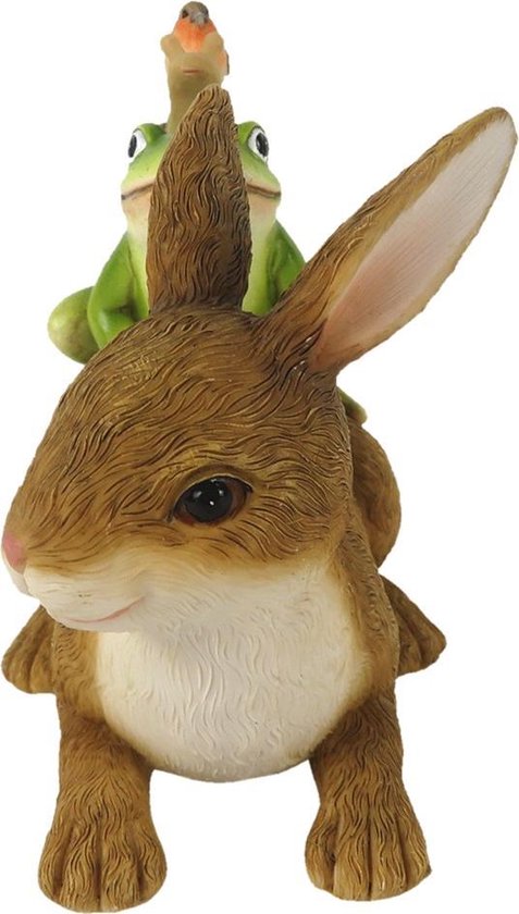 Clayre & Eef Beeld Konijn 13x7x11 cm Bruin Groen Kunststof Woonaccessoires Pasen Paashaas