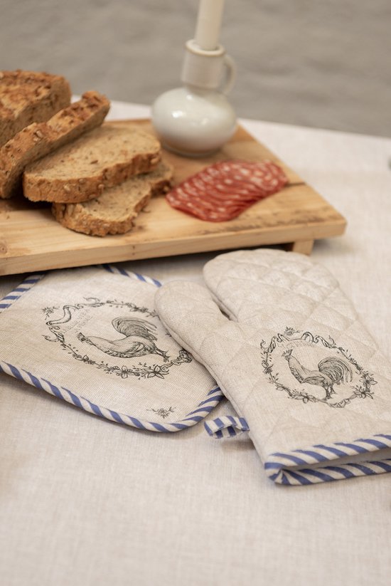 Clayre & Eef Ovenwant 18x30 cm Beige Katoen Haan Ovenhandschoen Keukentextiel Cadeau voor haar