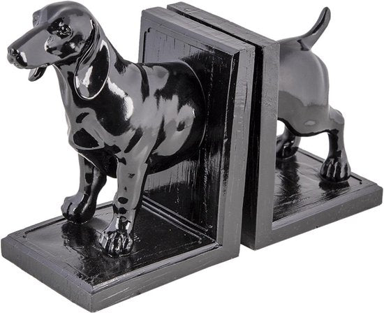 Clayre & Eef Boekensteunen Set van 2 Hond 25*9*15 cm Zwart Kunststof Boekenhouders Boekensteun