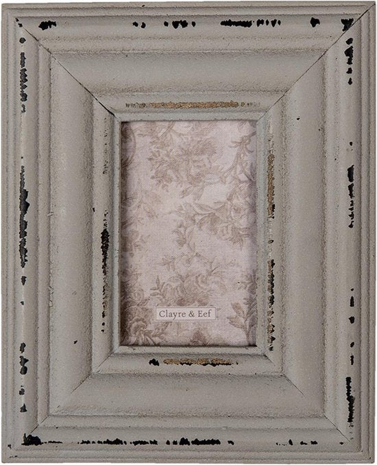 Clayre & Eef Fotolijst 11*1*14 cm / 5*7 cm Grijs MDF Glas Fotokader Wissellijst Foto Frame