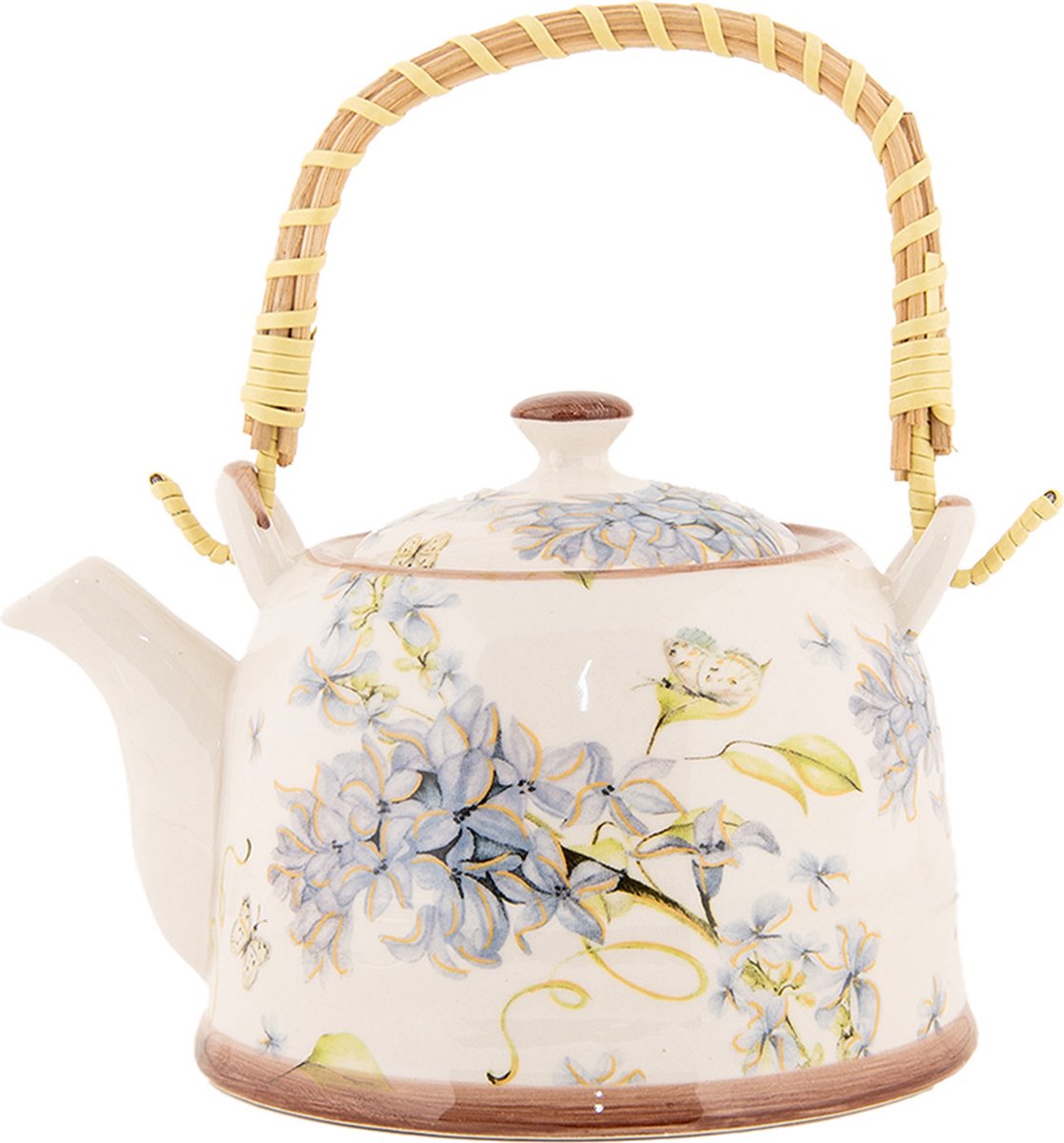 Clayre & Eef Theepot met Filter 800 ml Wit Blauw Keramiek Bloemen
