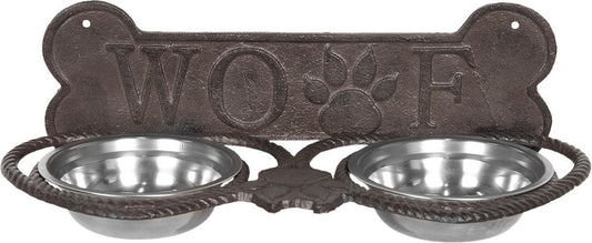 Clayre & Eef Voerbak Hond 39x18x12 cm Bruin Ijzer Rechthoek Hondenbot Woef Voerbak Kat