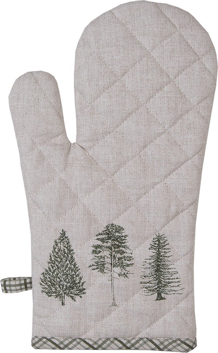Clayre & Eef Ovenwant 18x30 cm Beige Groen Katoen Dennenbomen Ovenhandschoen