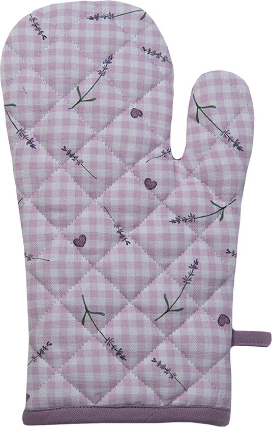 Clayre & Eef Ovenwant 18*30 cm Paars Wit Katoen lavendel Ovenhandschoen Cadeau voor haar
