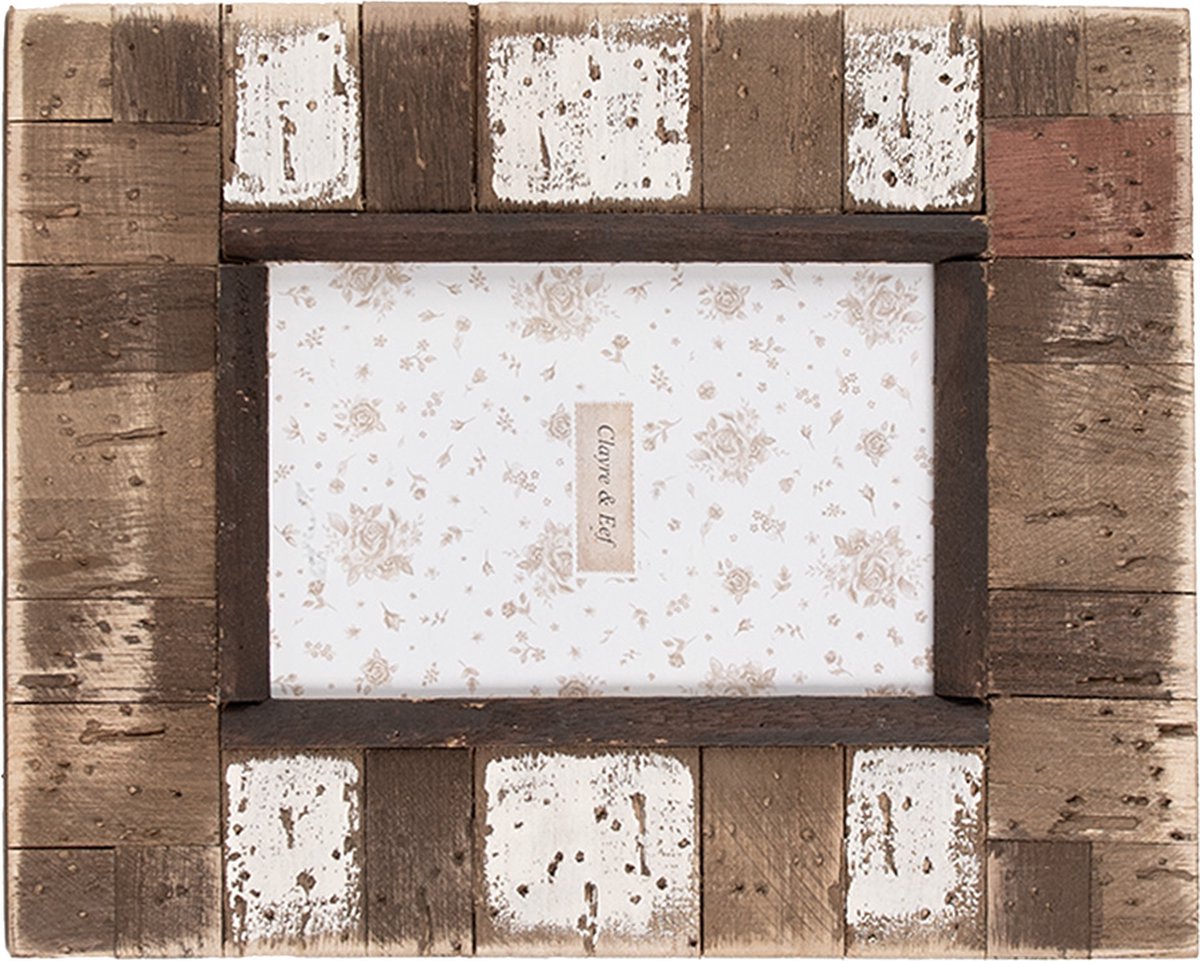Clayre & Eef Fotolijst 10x15 cm Bruin Wit Hout Glas Rechthoek Fotokader