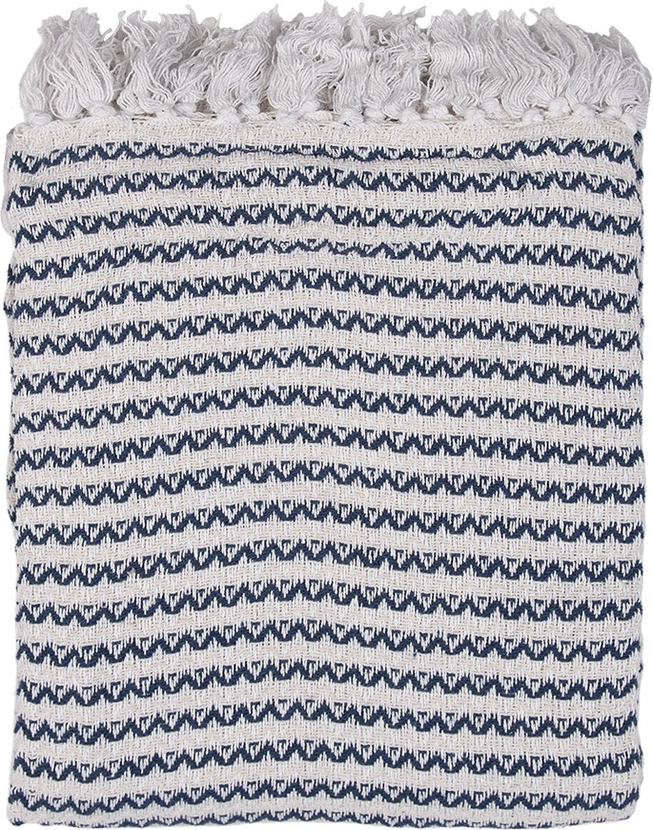 Clayre & Eef Plaid 125x150 cm Beige Blauw Katoen Zigzag Deken