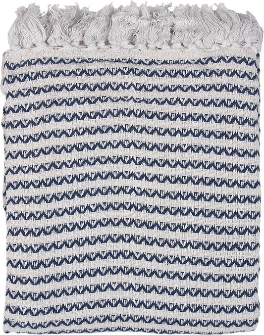 Clayre & Eef Plaid 125x150 cm Beige Blauw Katoen Zigzag Deken