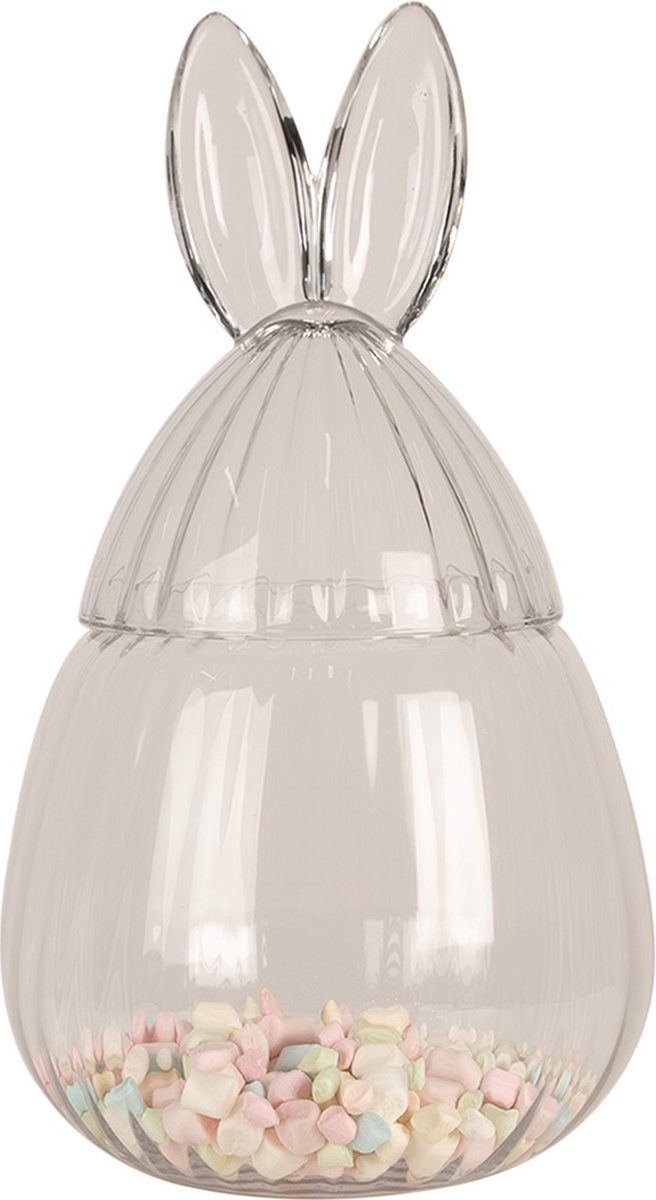 Clayre & Eef Glazen potje Ø 20x34 cm Transparant Glas Ovaal Konijn Potje met Deksel