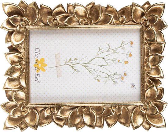 Clayre & Eef Fotolijst 10x15 cm Goudkleurig Kunststof Bloemen Fotokader Wissellijst Foto Frame