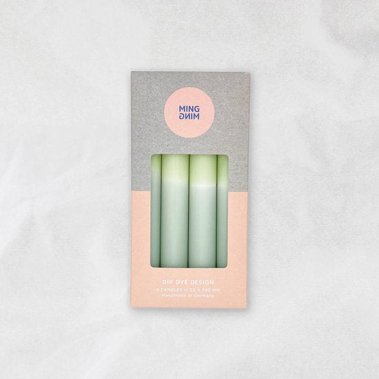 MingMing - Pistache x Eucalyptus - Dip Dye Kaarsen - set van 4 - handgemaakte kaarsen - dinerkaarsen