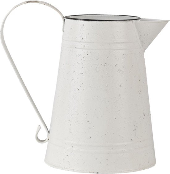 Clayre & Eef Decoratie Kan 17*17*23 cm Wit Metaal Rond Welcome to our garden Decoratieve Waterkan Decoratieve Gieter Tuindecoratie