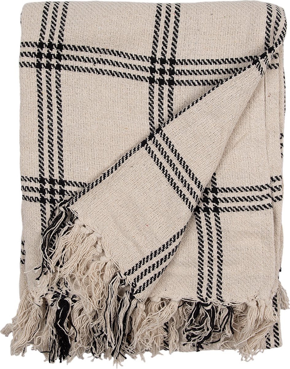 Clayre & Eef Plaid 125x150 cm Beige Zwart Katoen Ruiten Deken