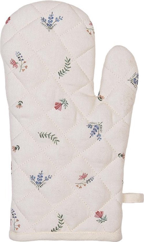 Clayre & Eef Ovenwant 18*30 cm Beige Blauw Groen Katoen Kip en haan Ovenhandschoen Keukentextiel Wasbaar