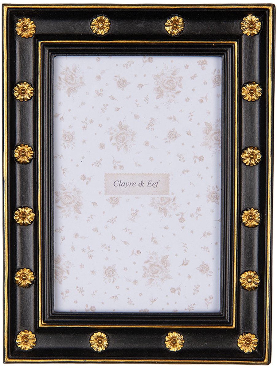 Clayre & Eef Fotolijst 10x15 cm Zwart Goudkleurig Kunststof Glas