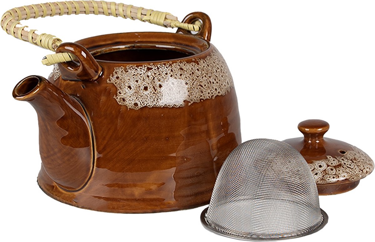 Clayre & Eef Theepot met Filter 750 ml Bruin Groen Keramiek Theekan
