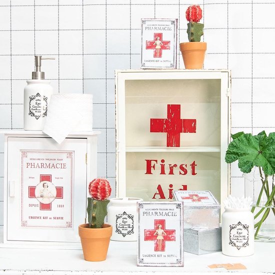 Clayre & Eef Medicijnkastje 24*13*30 cm Wit Hout Rechthoek Pharmacie Badkamerkast Hangend