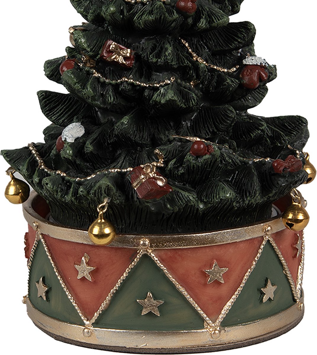 Clayre & Eef Muziekdoos Kerstboom Ø 12x18 cm Groen Rood Kunststof