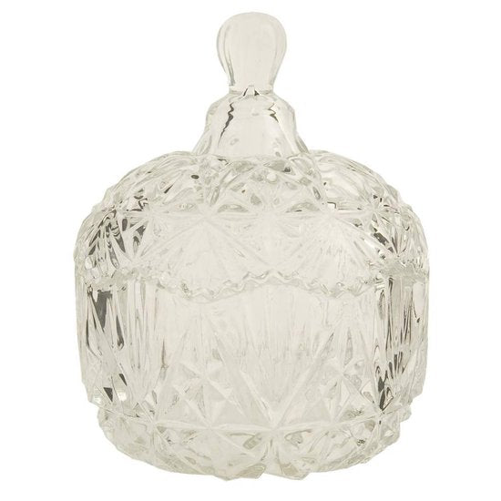 Clayre & Eef Bonbonniere met deksel Ø 10*13 cm Transparant Glas Rond Bonbonschaaltje Bonbonniere Kristal Decoratie Schaal