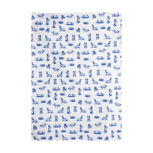 Heinen Delfts Blauw - Theedoek - Teckel Nhaan - Wit - Katoen - 50 x 70 cm