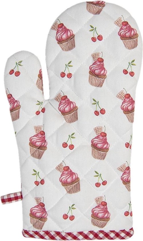 Clayre & Eef Ovenwant 16*30 cm Rood Katoen Cupcake Ovenhandschoen Cadeau voor haar