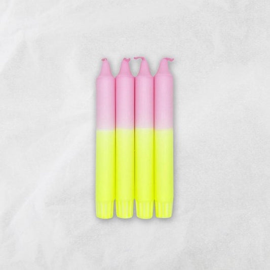 MingMing - Bubblegum & Neon Geel - Dip Dye Kaarsen - set van 4 - handgemaakte kaarsen - dinerkaarsen