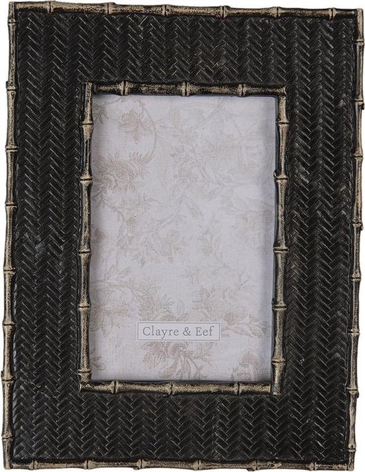 Clayre & Eef Fotolijst 18*1*23 cm / 10*15 cm Zwart Kunststof / Glas Rechthoek Gevlochten Fotokader Wissellijst Foto Frame