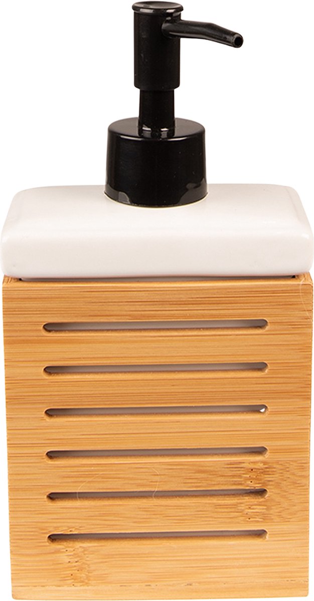 Clayre & Eef Zeepdispenser 10x6x19 cm Bruin Wit Keramiek Rechthoek Zeeppompje