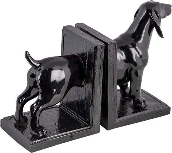 Clayre & Eef Boekensteunen Set van 2 Hond 25*9*15 cm Zwart Kunststof Boekenhouders Boekensteun