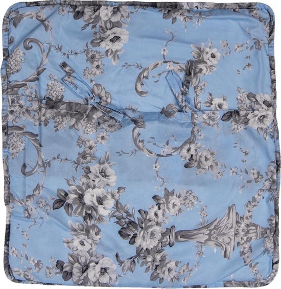 Clayre & Eef Kussenhoes 50*50 cm Blauw Polyester Vierkant Bloemen Sierkussenhoes Kussen hoes