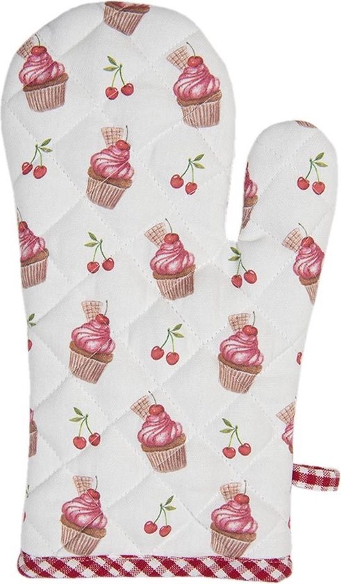 Clayre & Eef Ovenwant 16*30 cm Rood Katoen Cupcake Ovenhandschoen Cadeau voor haar