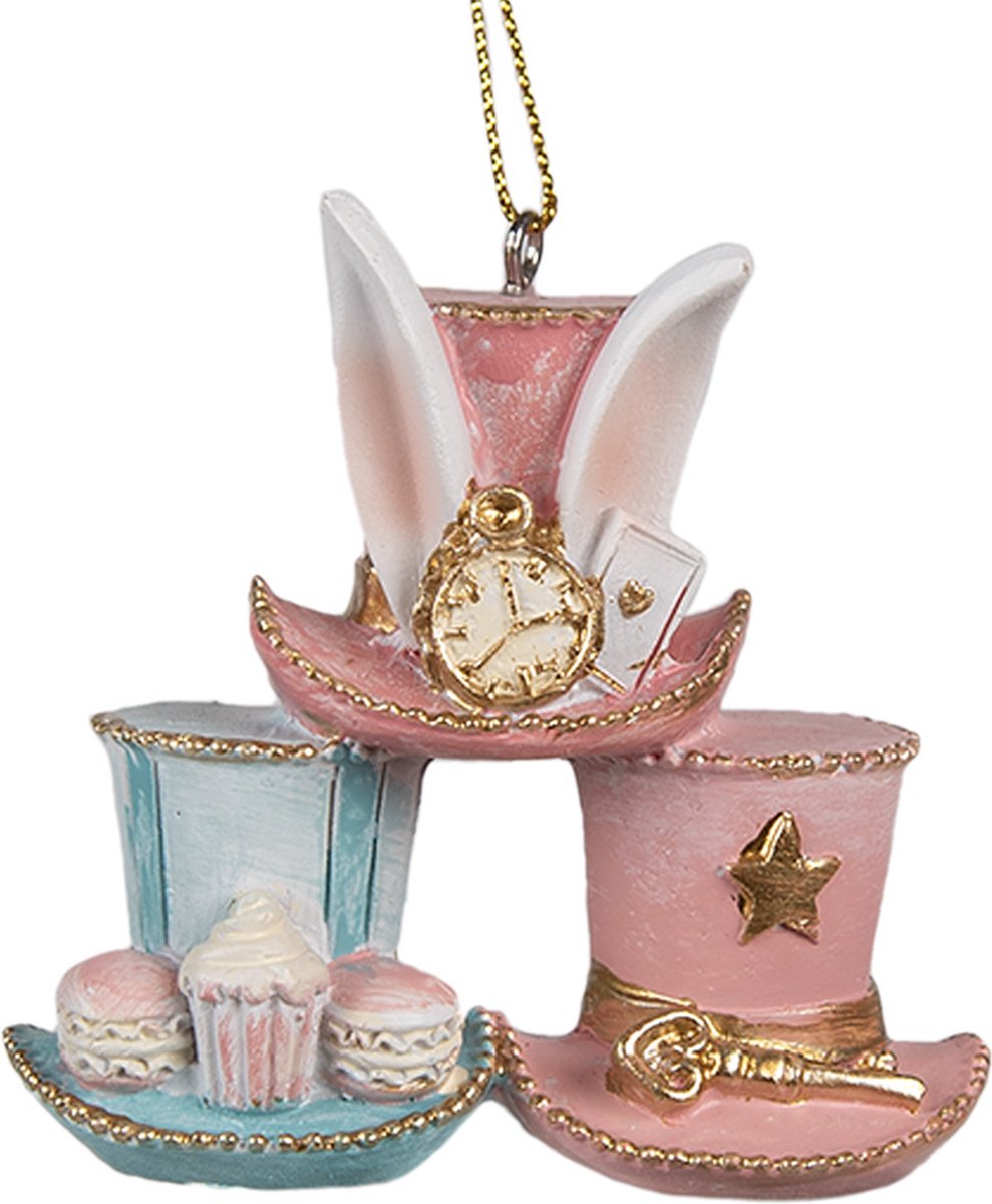 Clayre & Eef Paashanger Hoed 7 cm Roze Blauw Polyresin Decoratie Hanger